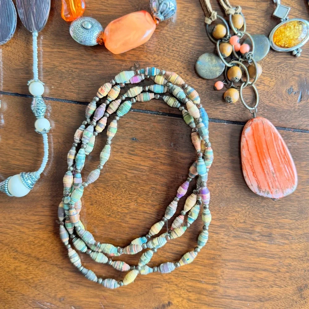 Necklace Set Lot Bundle Fun Glam Dressy Orange Silver Brown Beads Dressy Deal B - Picture 5 of 15